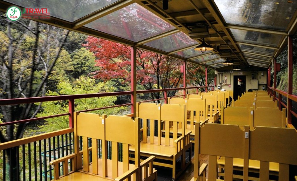 Bên trong tàu Sagano nơi du khách có thể ngắm hoa anh đào 