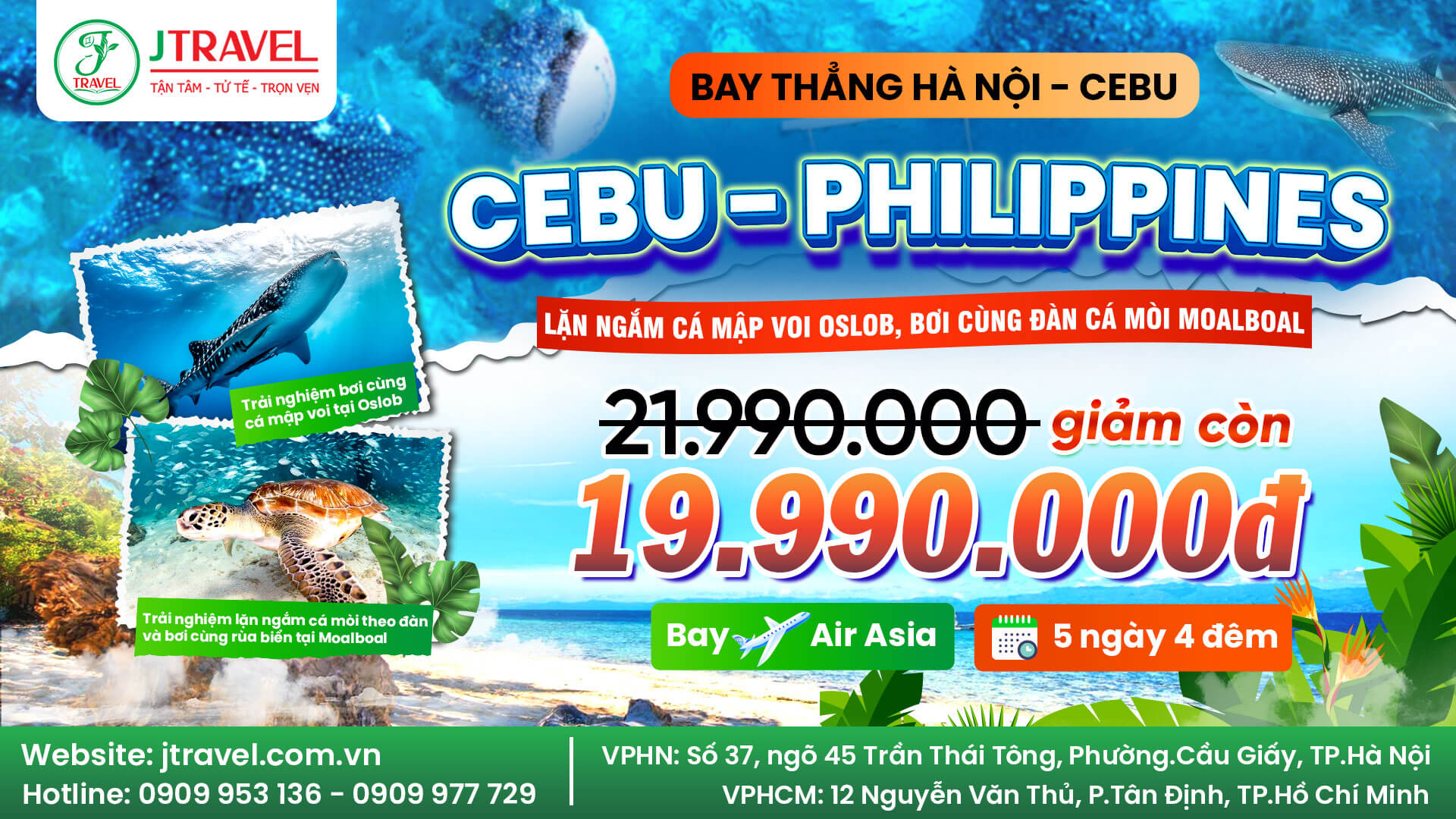 J Travel đang khai thác chương trình tour Cebu với đường bay thẳng bằng Philippines AirAsia