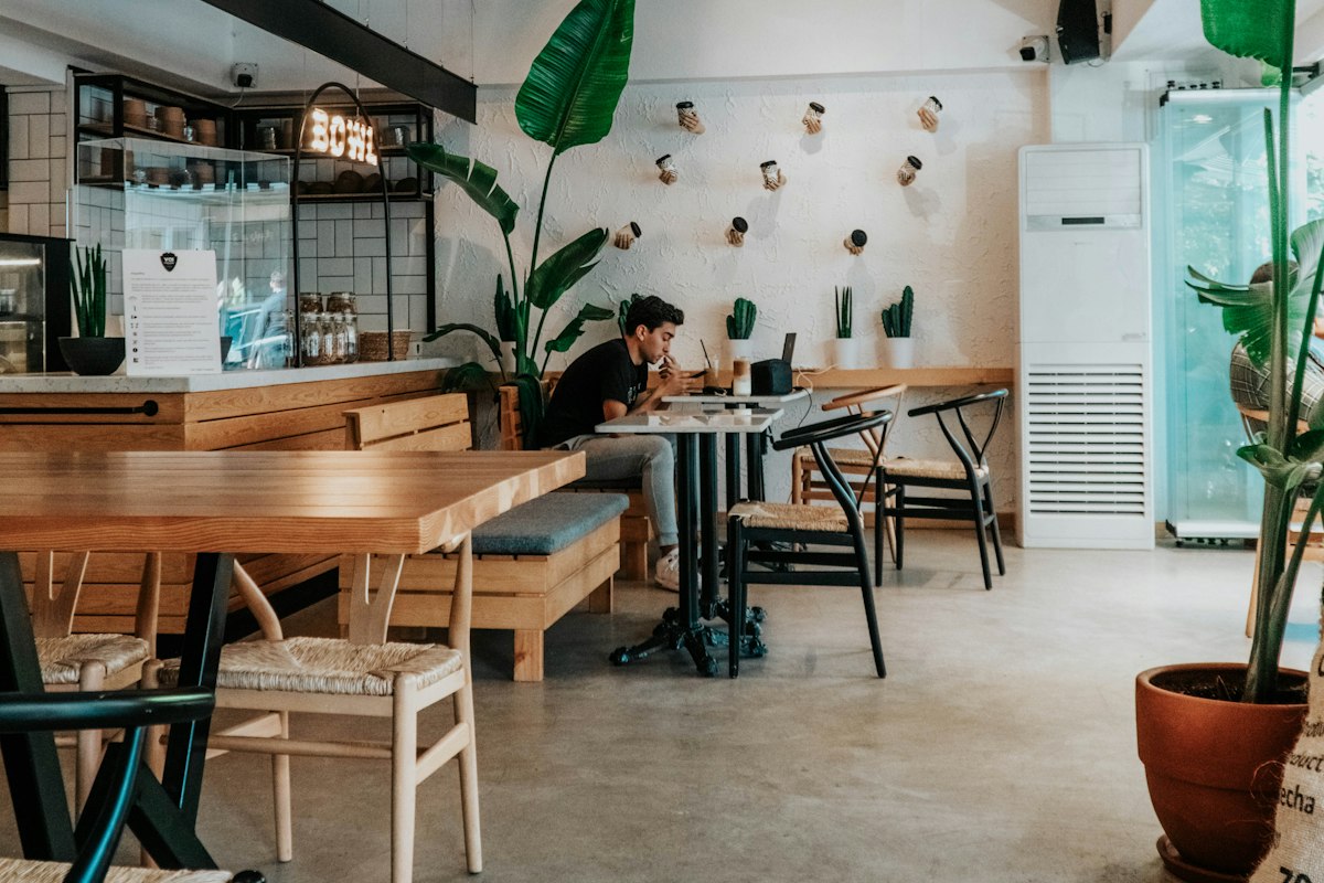 Không gian quán cà phê sáng sủa, ấm cúng