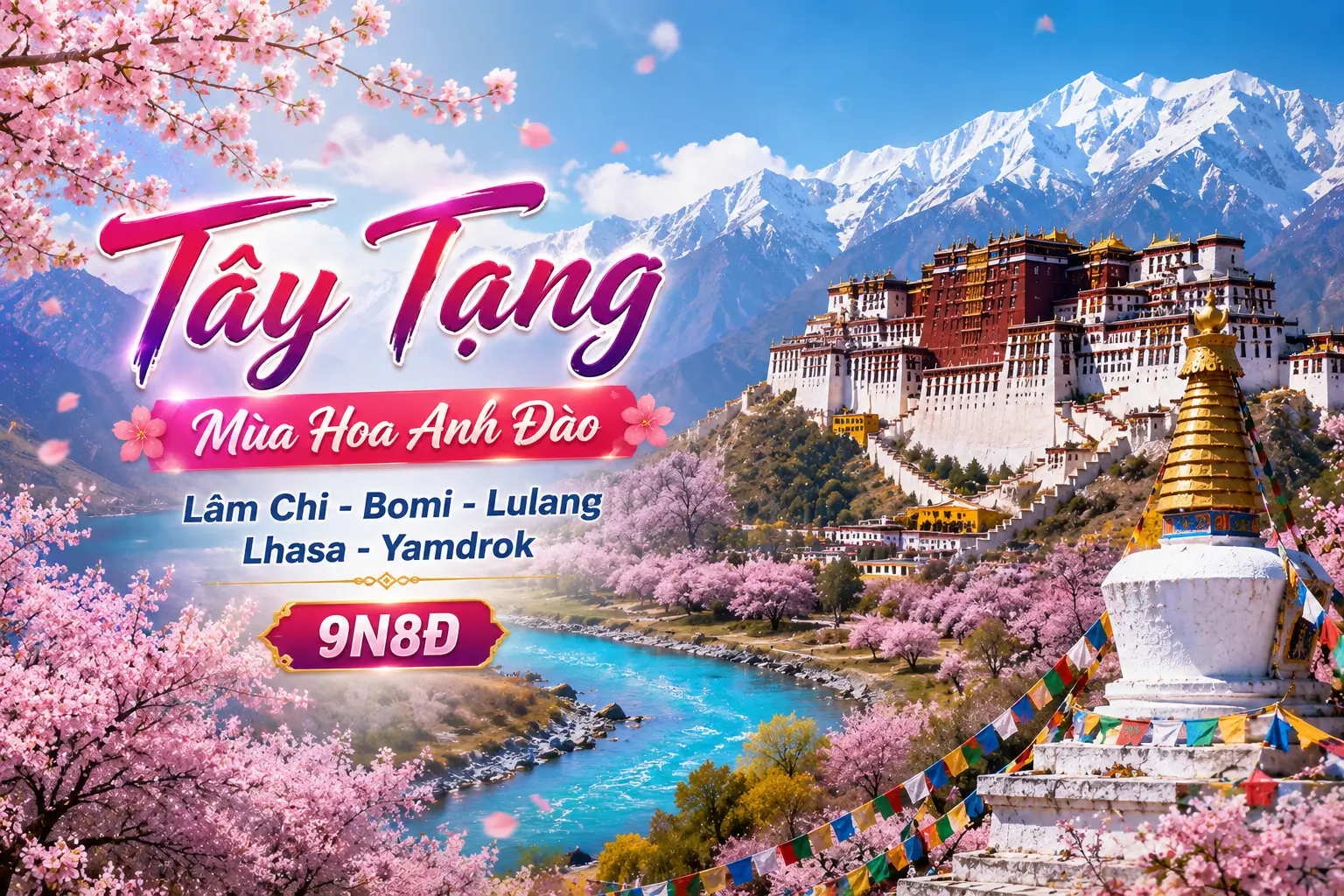 [Tour No Shopping] Tây Tạng Mùa Hoa Anh Đào: Lâm Chi - Bomi - Lulang - Lhasa - Yamdrok 9N8Đ