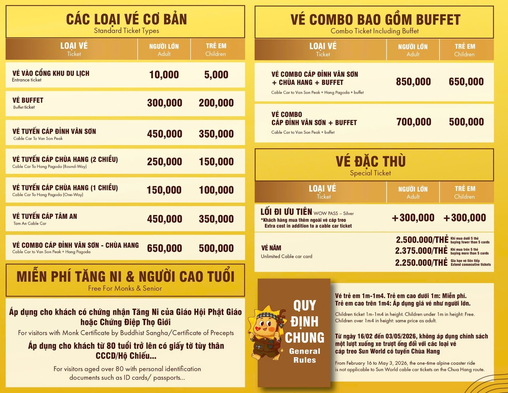 Bảng giá vé Cáp treo núi Bà Đen