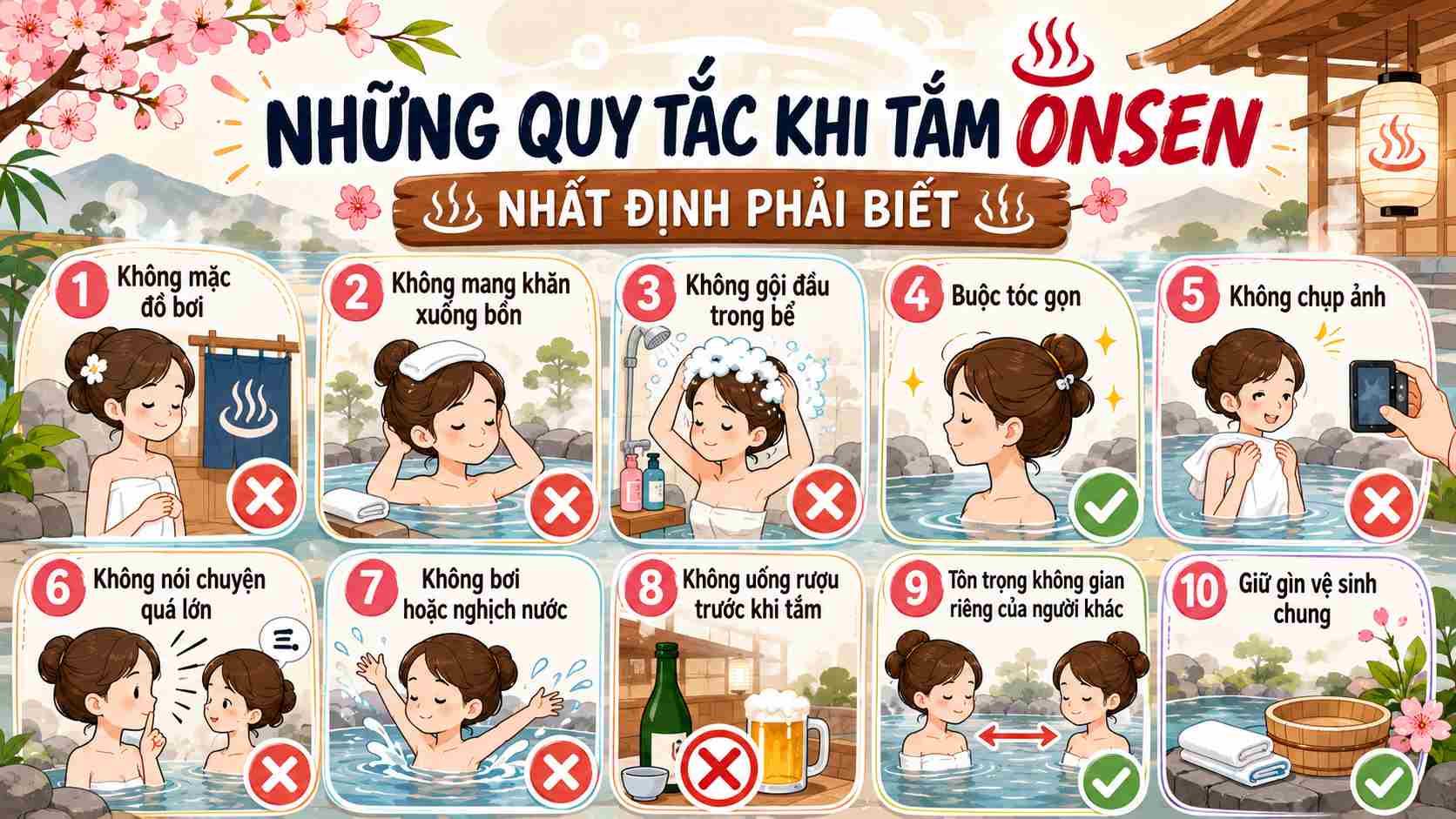 Những quy tắc khi tắm Onsen nhất định phải biết