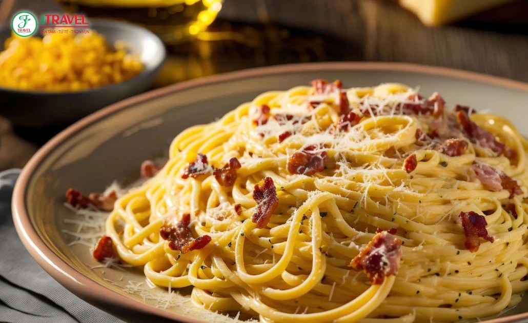 Pasta Carbonara kiểu Rome với hương vị thơm béo đặc trưng