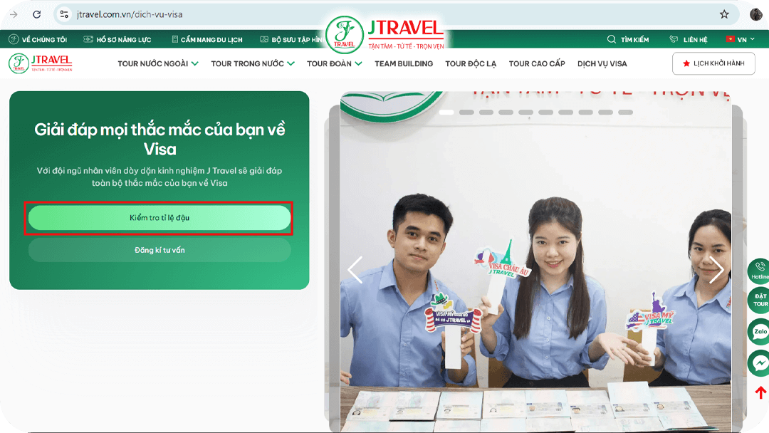 Truy cập website, kéo xuống và chọn "Kiểm tra tỉ lệ đậu"