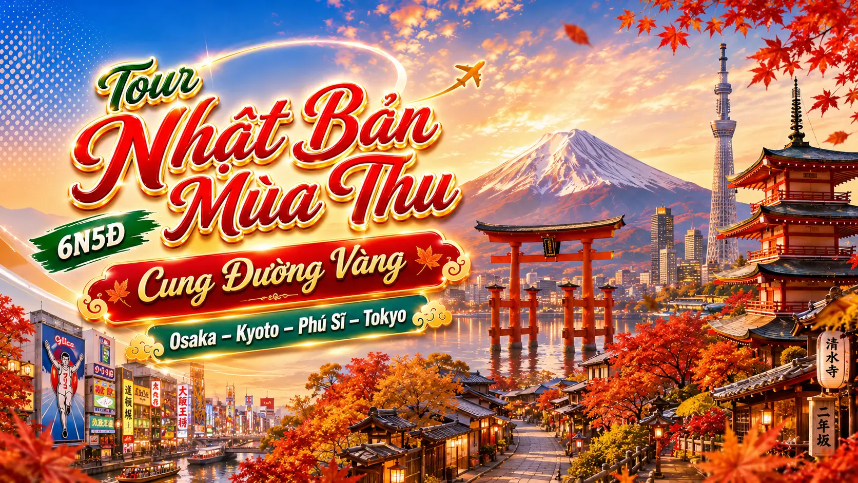 Tour Nhật Bản Mùa Thu 6N5Đ: Cung Đường Vàng Osaka – Kyoto – Phú Sĩ – Tokyo