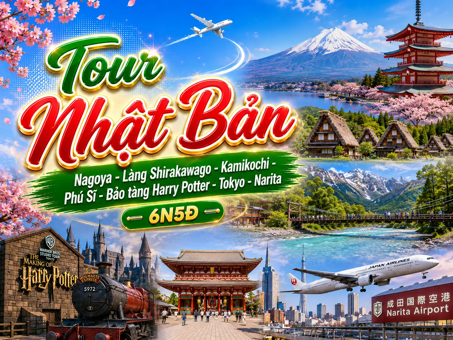 Tour Nhật Bản: Nagoya - Làng Shirakawago - Kamikochi - Phú Sĩ - Bảo tàng Harry Potter - Tokyo - Narita 6N5Đ