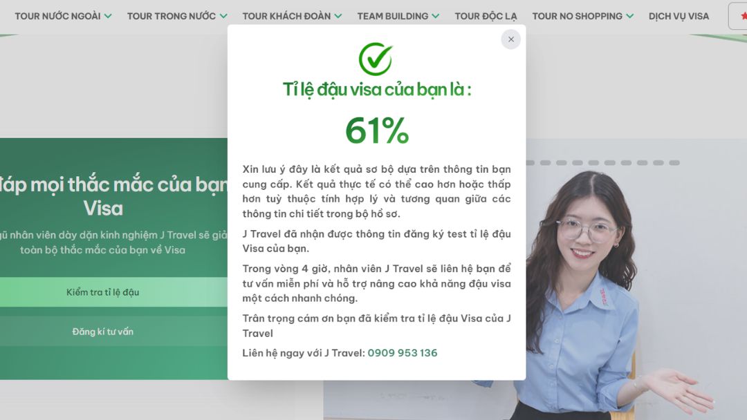 Kết quả đánh giá sau khi điền thông tin