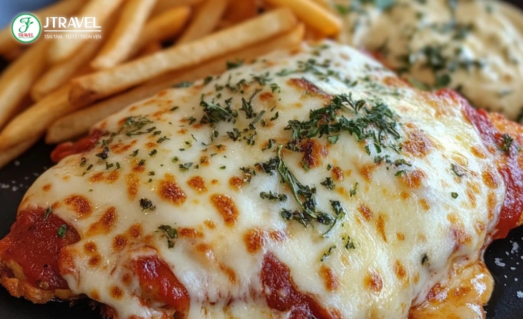 Gà Parmigiana với gà chiên phủ sốt cà chua và phô mai Ý truyền thống