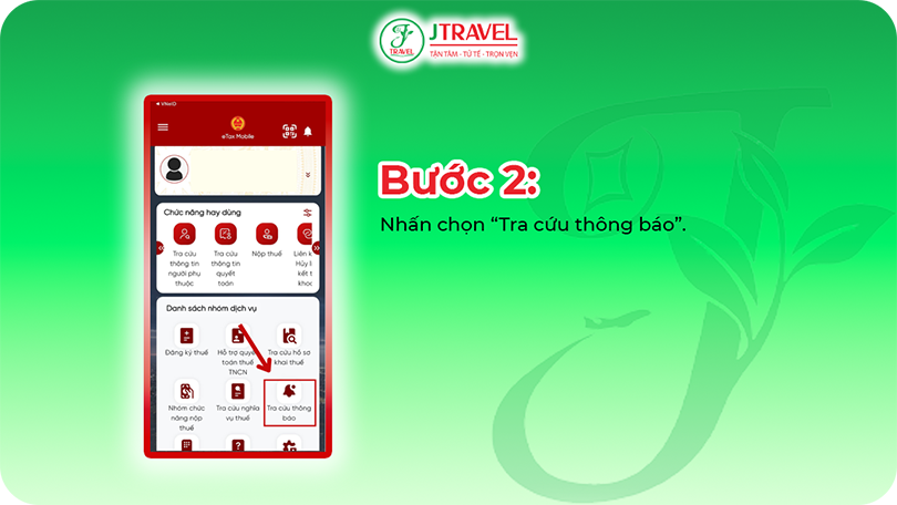 Bước 2. Nhấn chọn “Tra cứu thông báo”