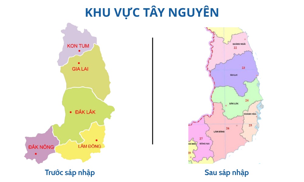 Bản đồ Tây Nguyên trước và sau sáp nhập