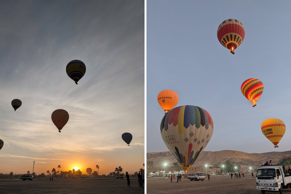 Khinh khí cầu bay trên bầu trời Luxor lúc bình minh