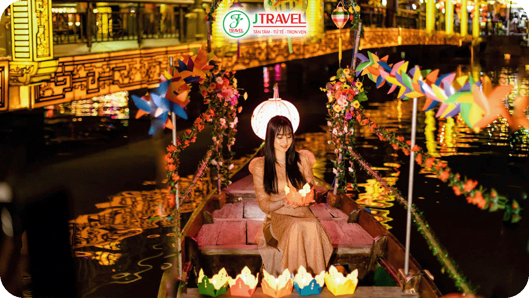 Check-in và thả đèn trên sông Hoài vào buổi tối