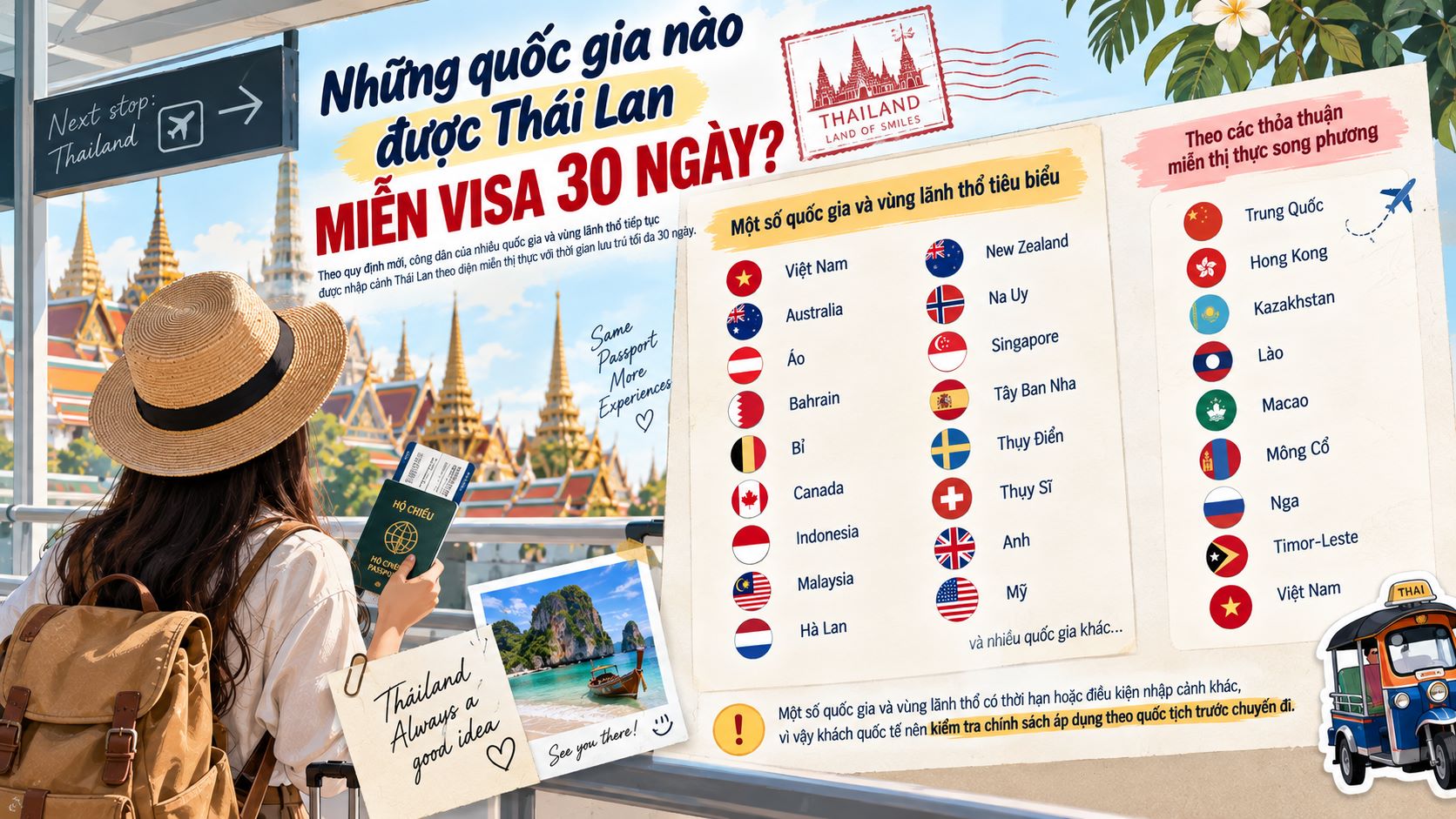 Những quốc gia nào được Thái Lan miễn visa 30 ngày