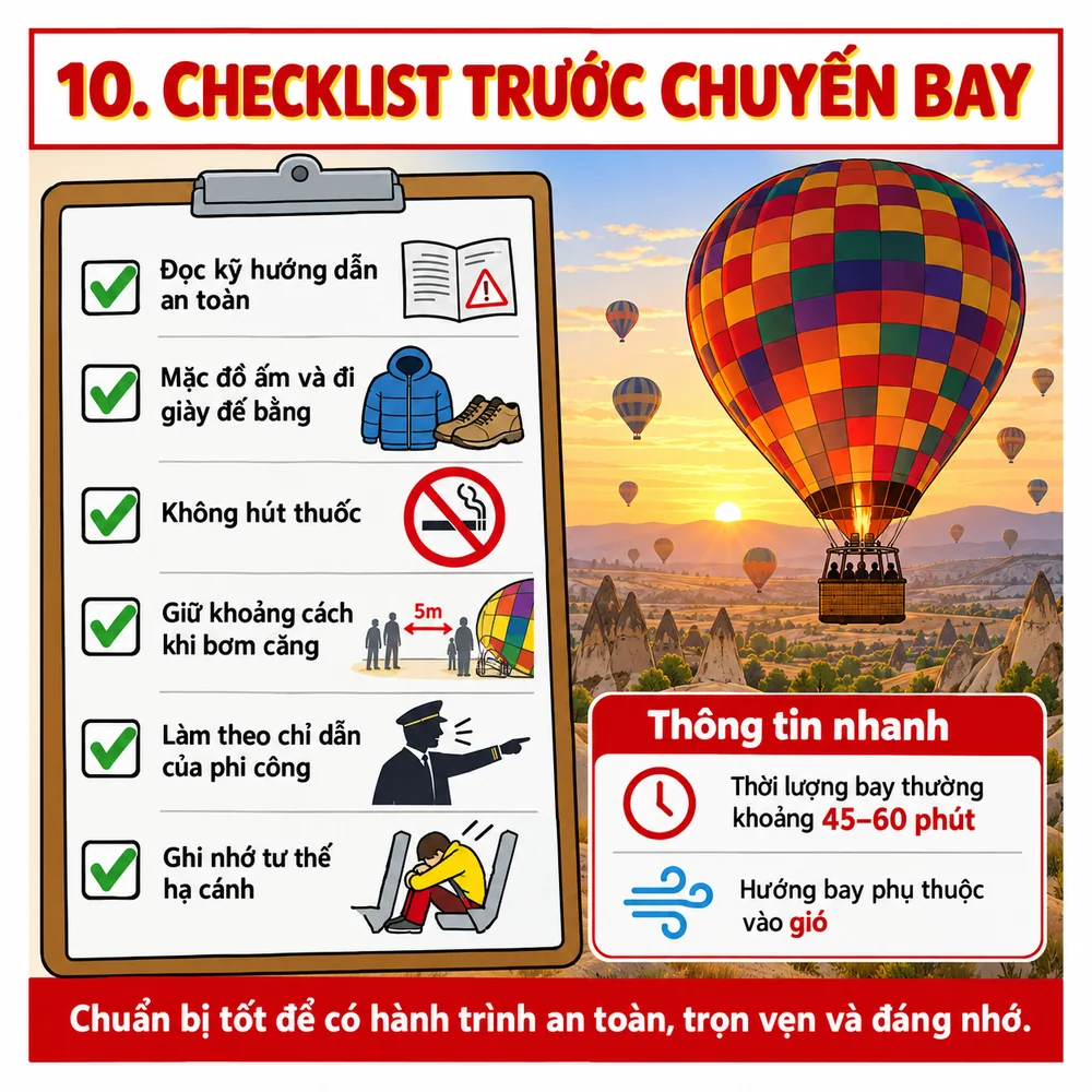 Checklist an toàn trước chuyến bay khinh khí cầu Cappadocia Checklist an toàn trước chuyến bay khinh khí cầu Cappadocia