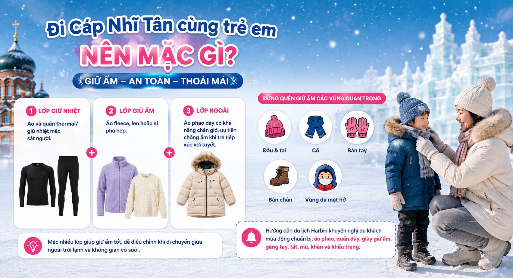 Đi Cáp Nhĩ Tân cùng trẻ em nên mặc gì