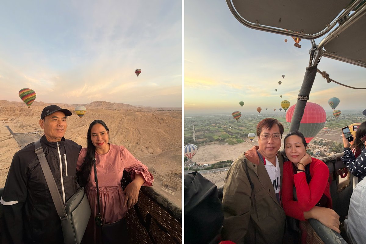 Du khách J Travel trên giỏ khinh khí cầu ngắm Luxor