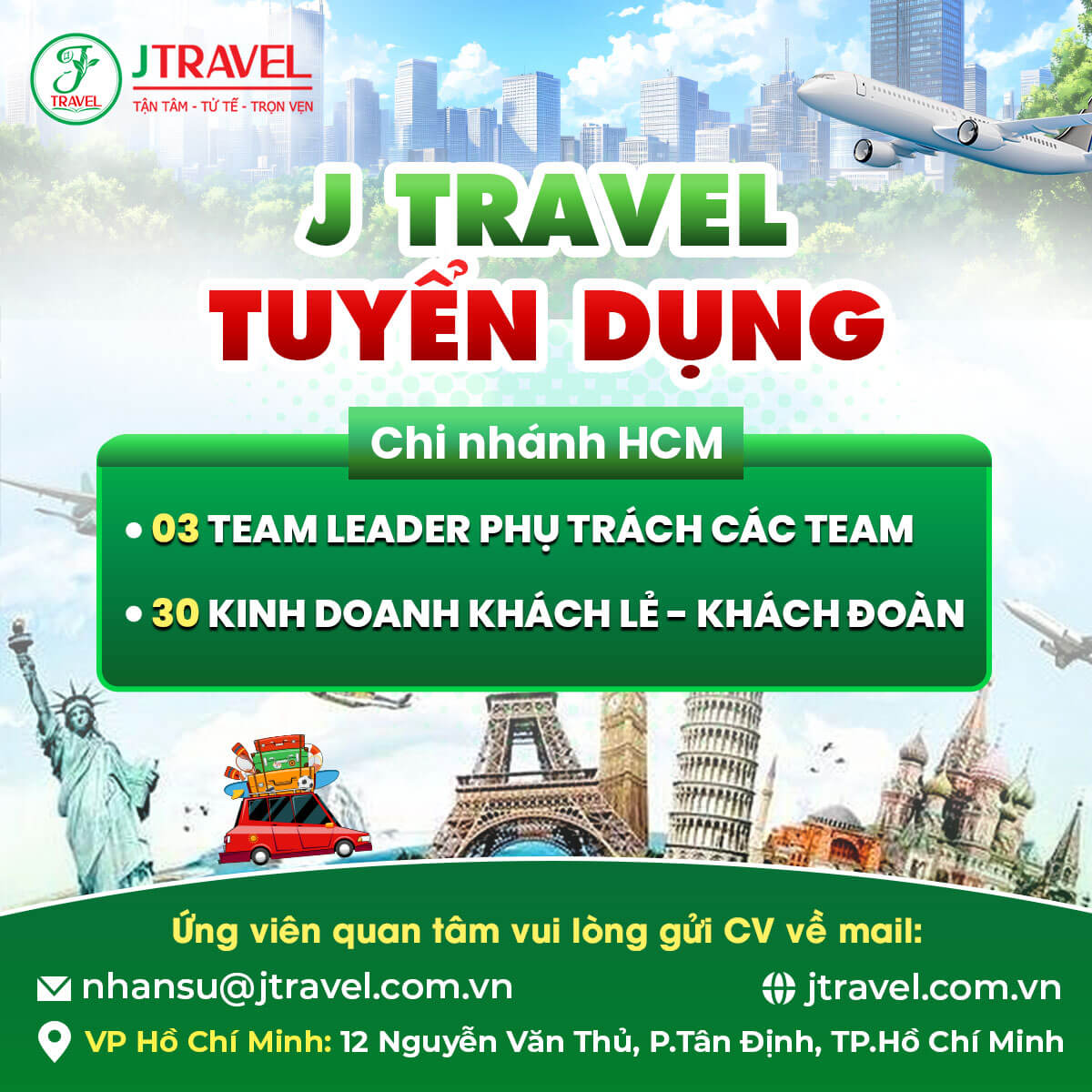 J Travel tuyển dụng nhiều vị trí làm việc tại Hồ Chí Minh 