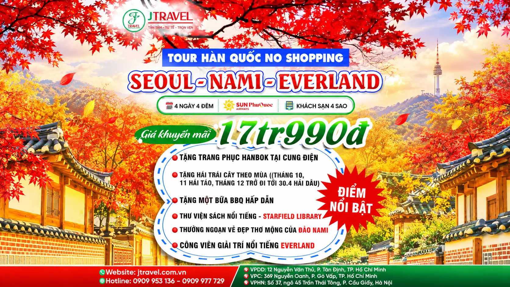 J Travel chuyên tổ chức tour Hàn Quốc No Shopping
