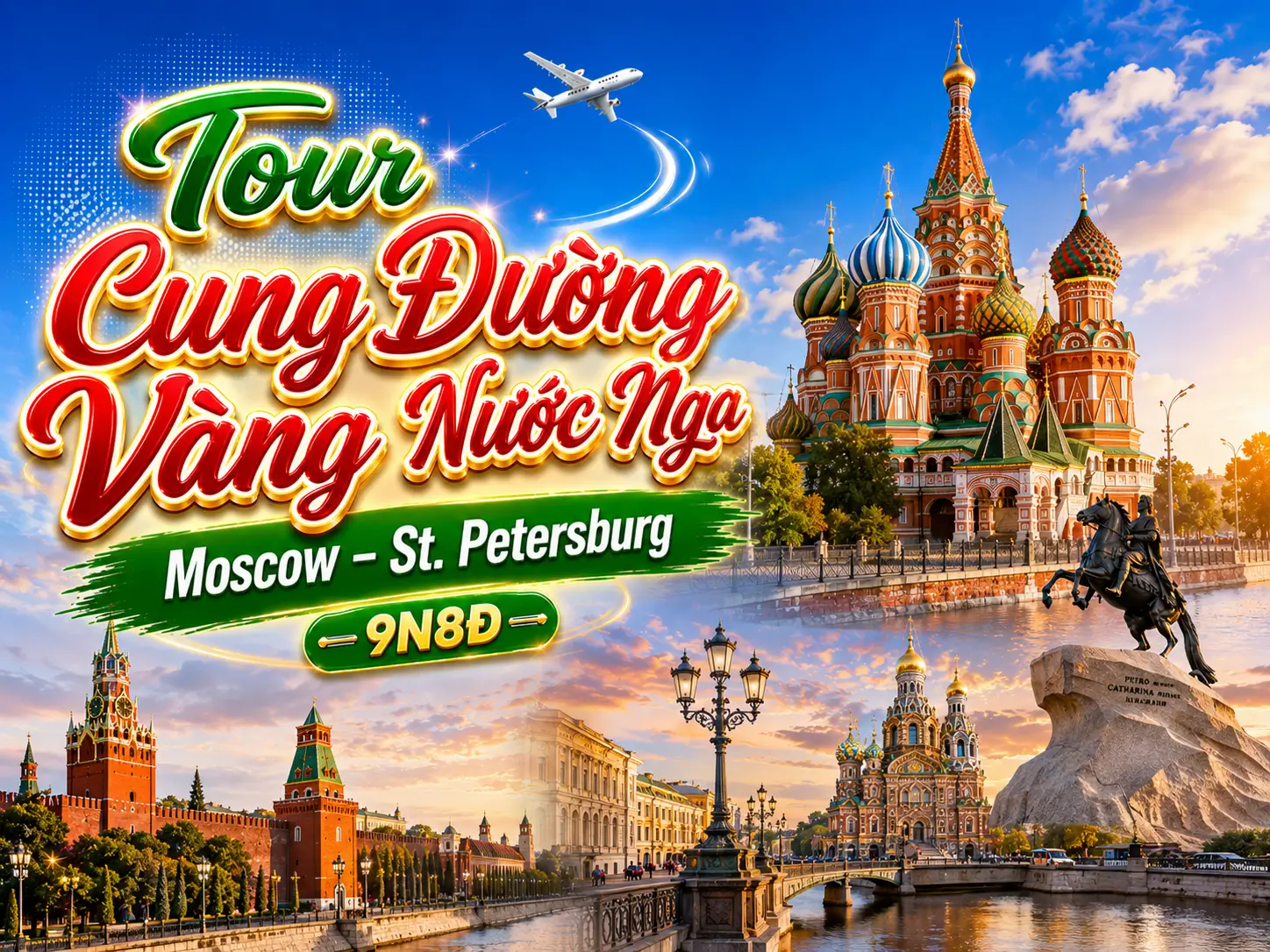 Tour Cung Đường Vàng Nước Nga: Moscow –  St. Petersburg 9N8Đ