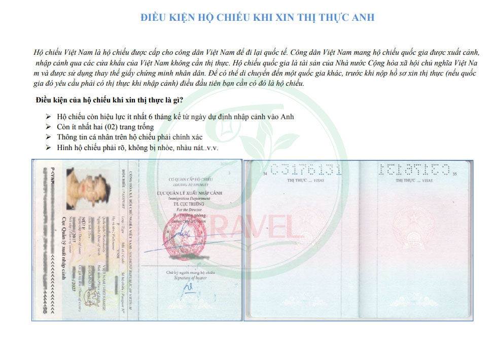 Điều Kiện Hộ Chiếu Khi Xin Thị Thực Anh