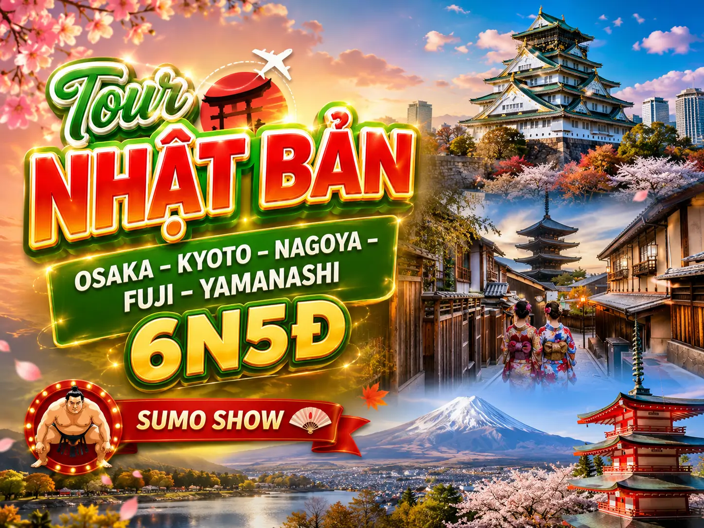 Tour Nhật Bản: Osaka – Kyoto – Nagoya – Fuji – Yamanashi 6N5Đ