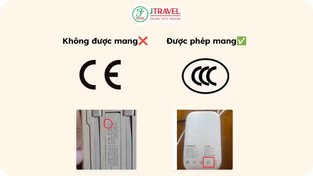 Cách nhận biết sạc dự phòng được và không được mang lên máy bay ở Trung Quốc