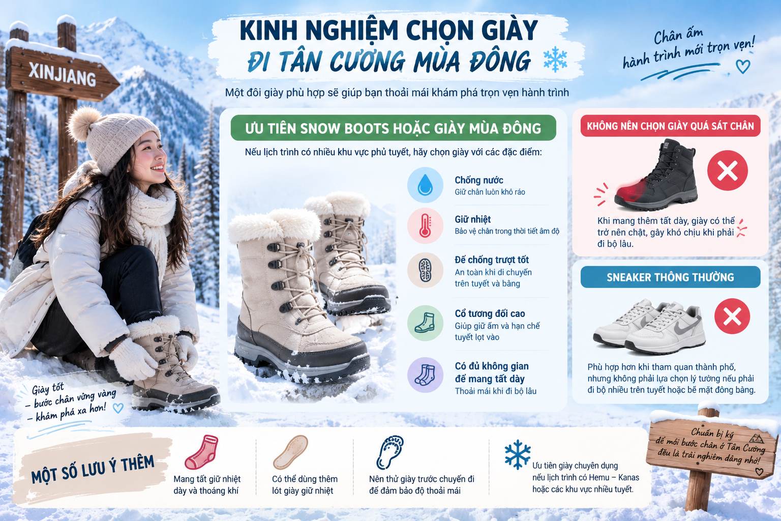 Kinh nghiệm chọn giày đi Tân Cương mùa đông