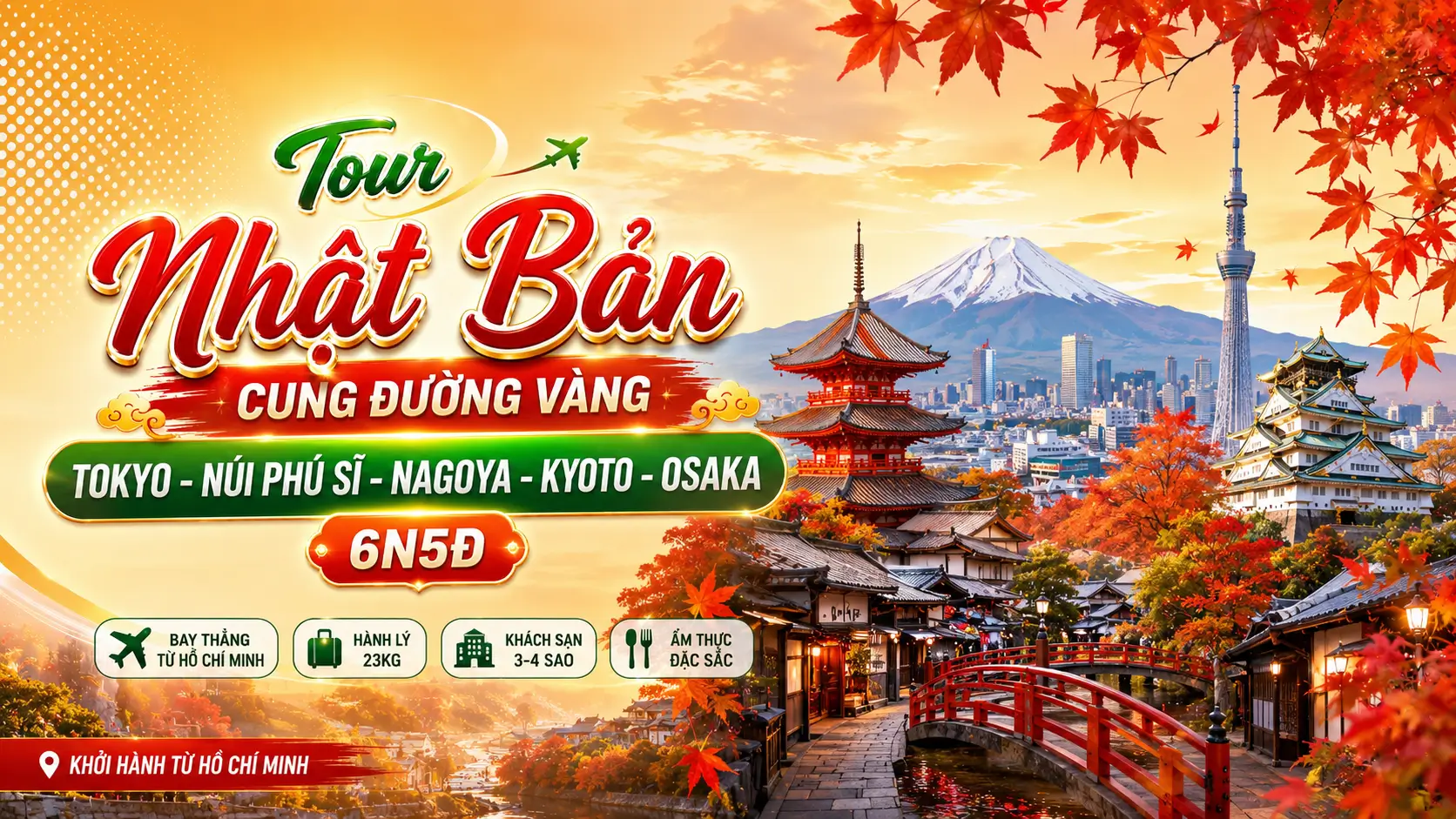 Tour Nhật Bản Cung Đường Vàng Mùa Thu 6N5Đ Bay Vietnam Airlines