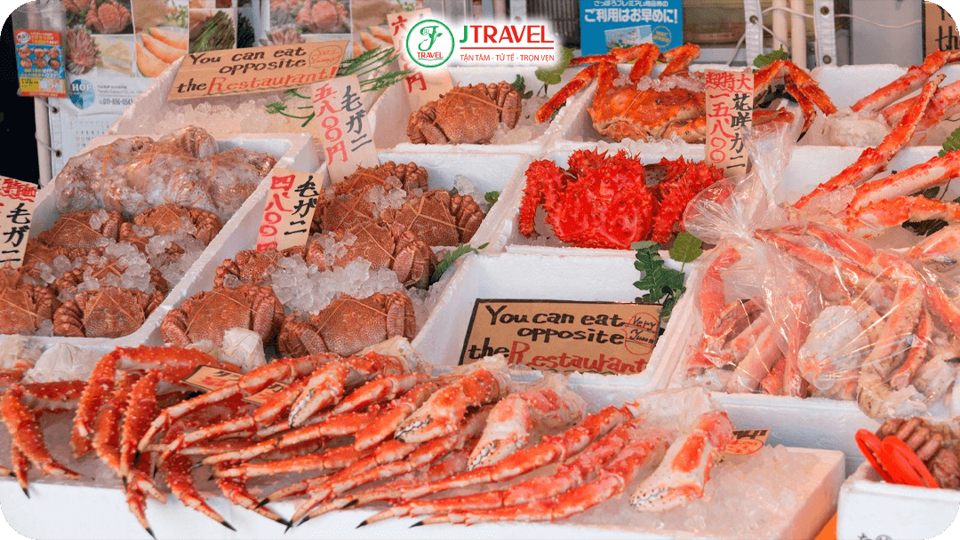Hải sản tươi sống tại chợ Nijo nổi tiểng của Sapporo
