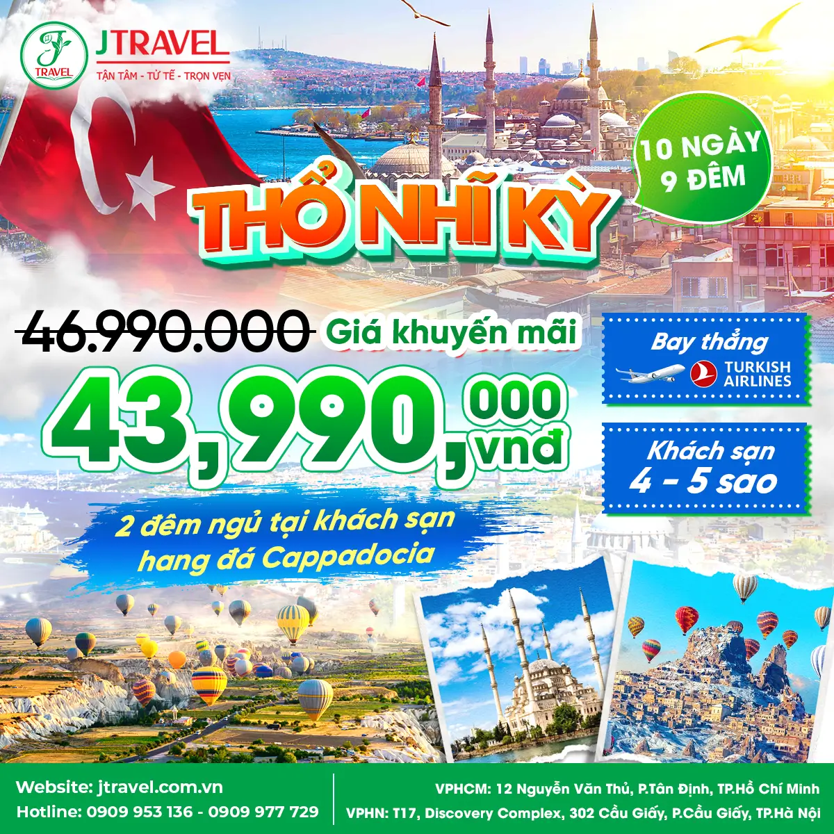 Tour Du Lịch Thổ Nhĩ Kỳ ngủ 2 đêm khách sạn hang đá Cappadocia