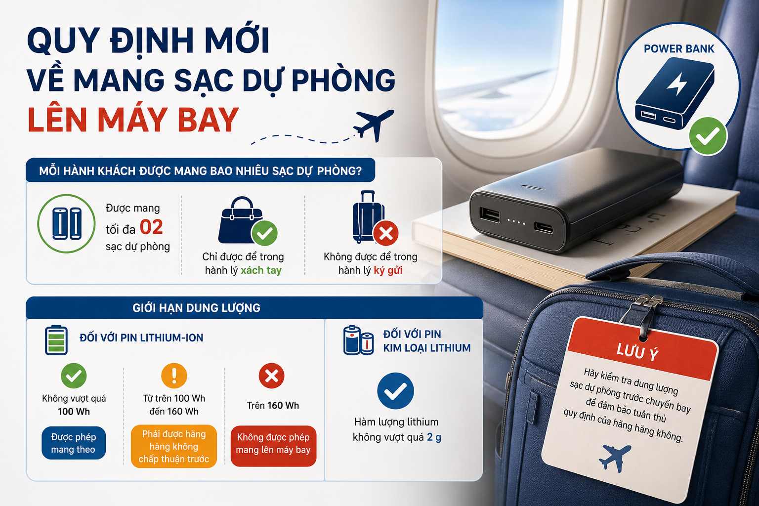 Quy định mới về mang sạc dự phòng lên máy bay