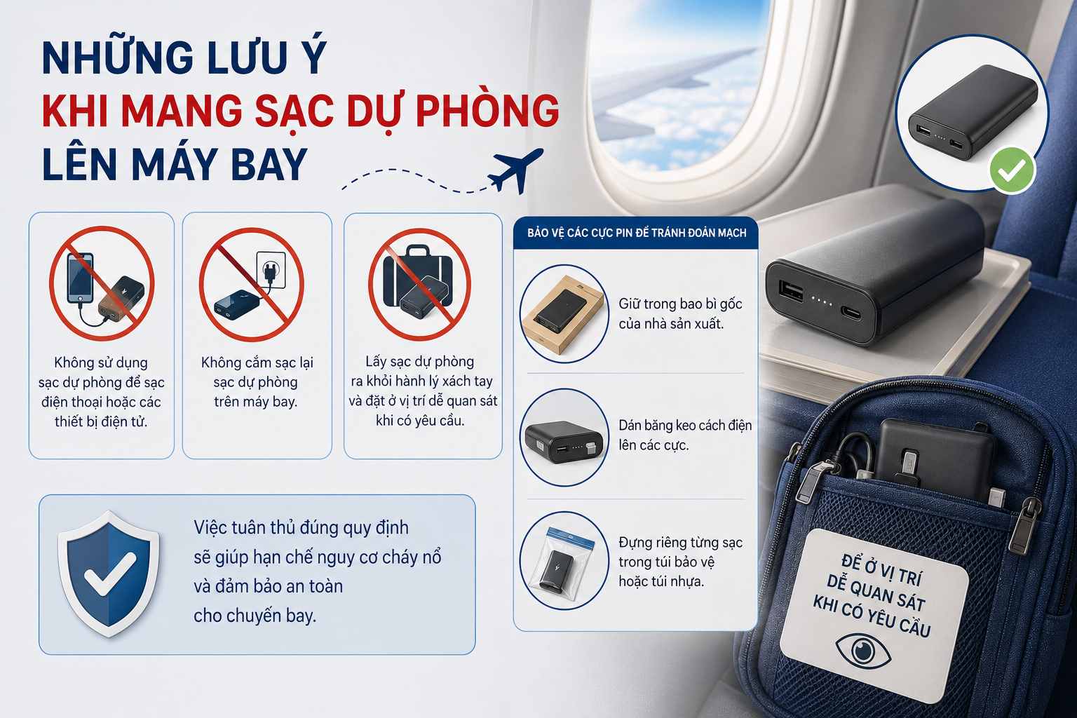 Những lưu ý khi mang sạc dự phòng lên máy bay