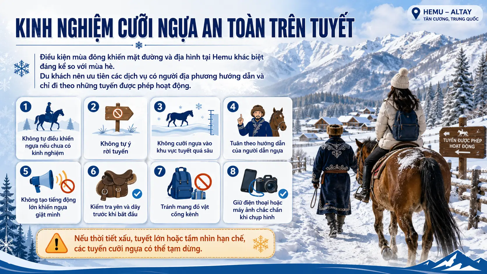 Kinh nghiệm cưỡi ngựa an toàn trên tuyết