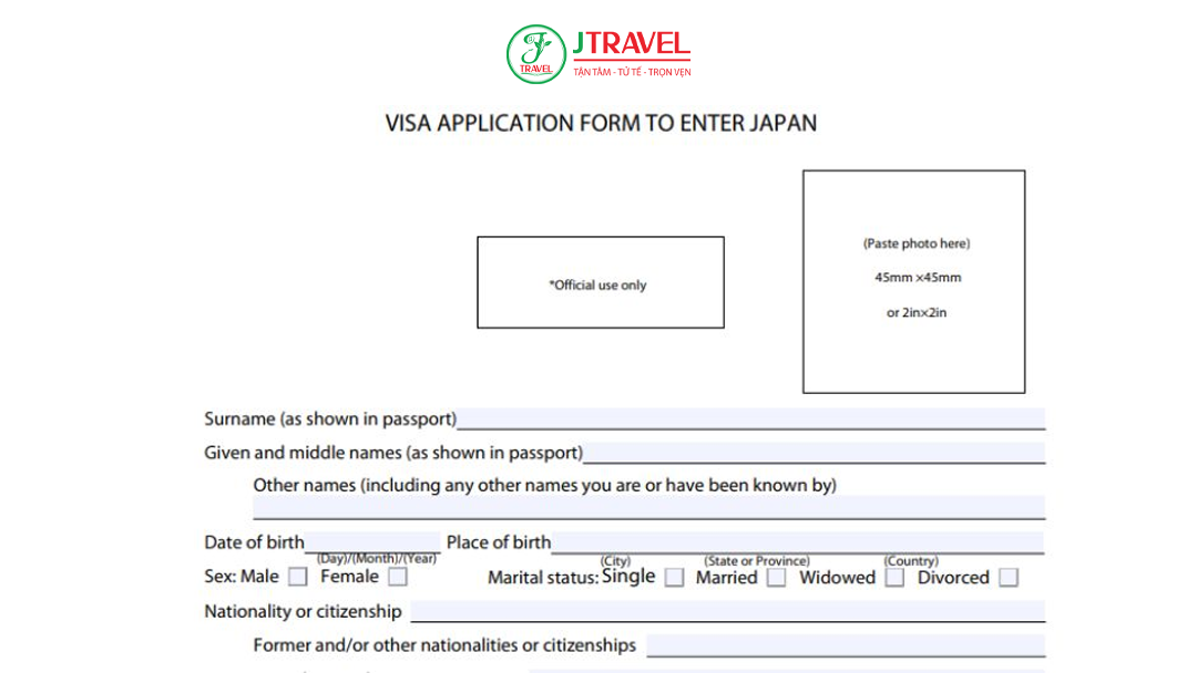 Mẫu tờ khai đăng ký cấp visa Nhật Bản