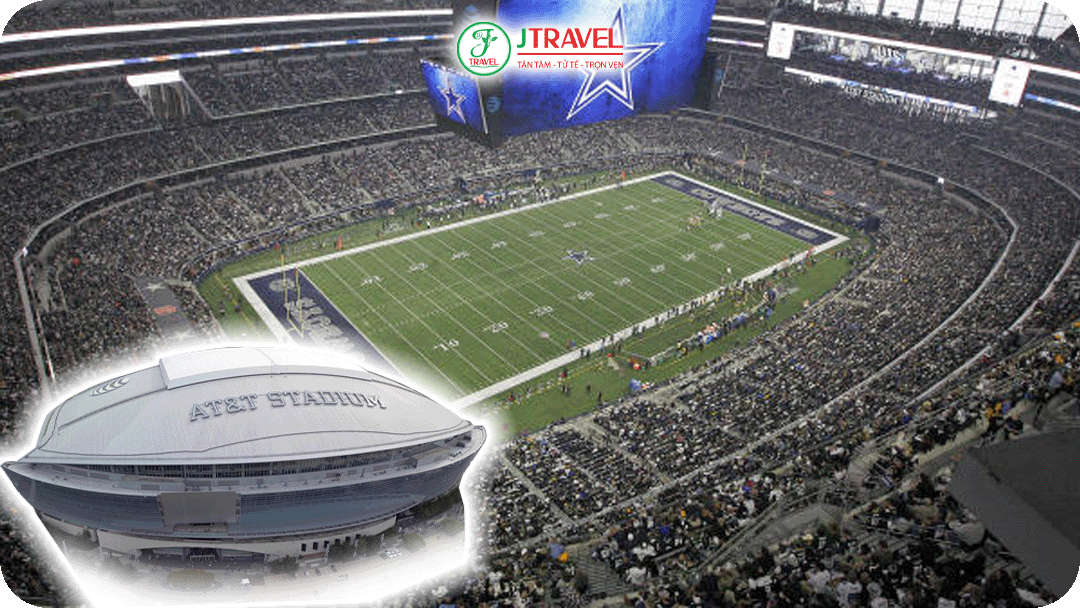 AT&T Stadium có sức chứa gần 100.000 người, nổi tiếng với màn hình LED khổng lồ