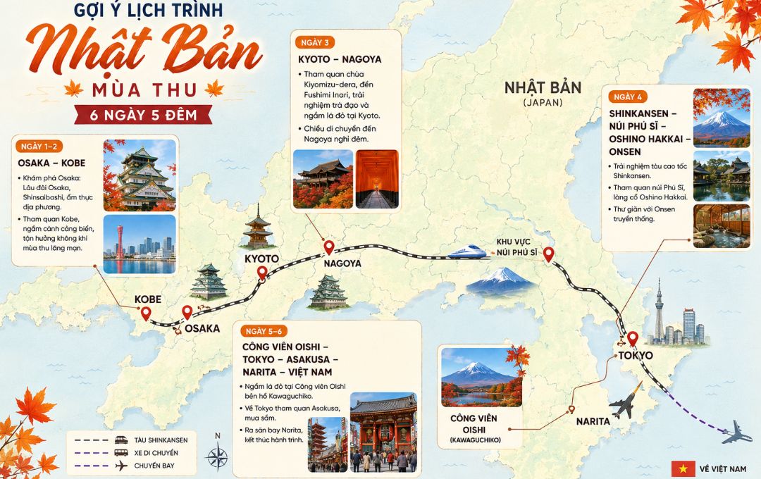 Gợi Ý Lịch Trình Nhật Bản Mùa Thu 6 Ngày 5 Đêm