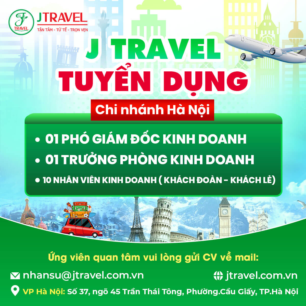 J Travel tuyển dụng nhân viên làm việc tại Hà Nội
