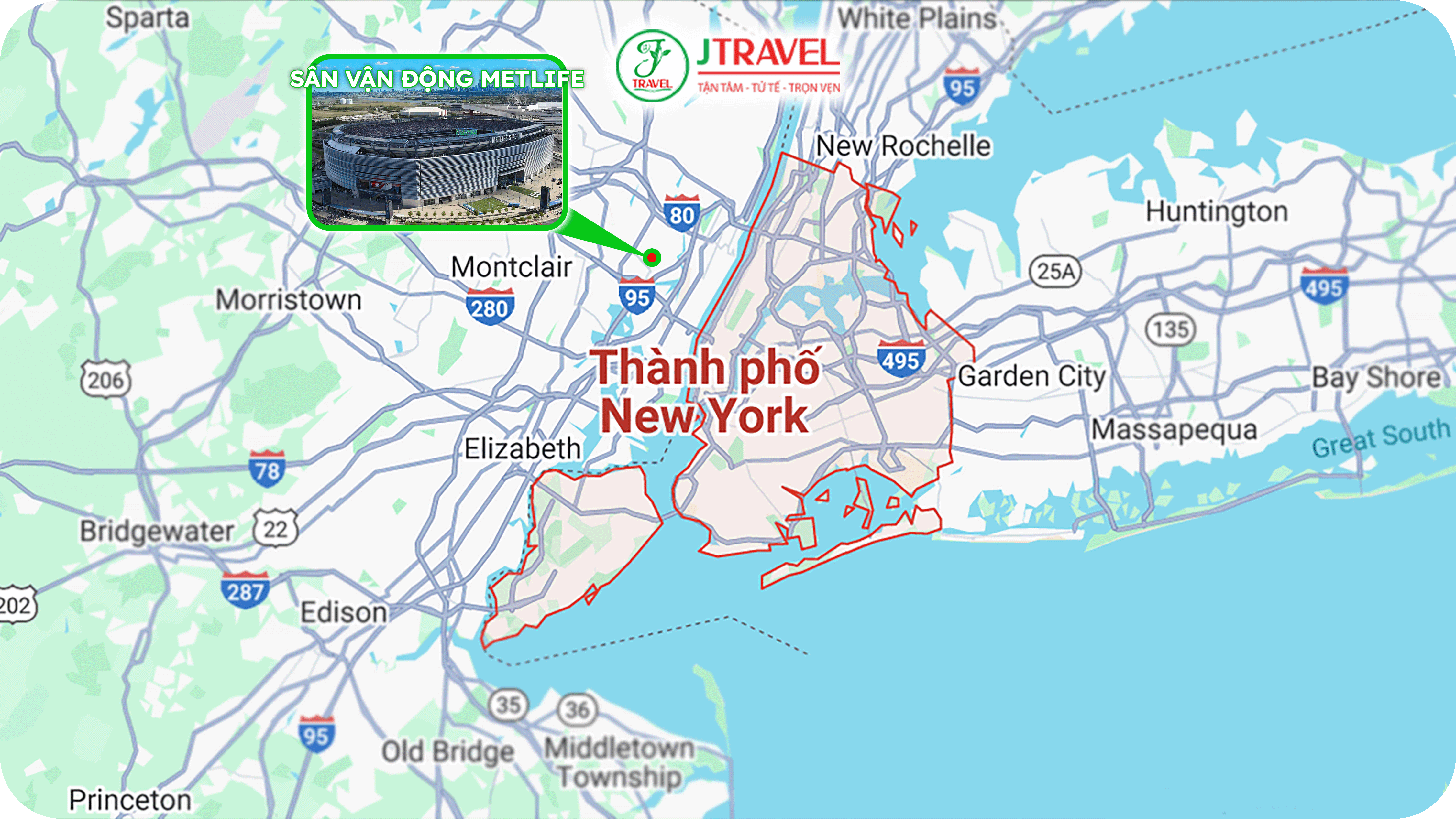 Sân vận động MetLife chỉ cách trung tâm New York khoảng 14km
