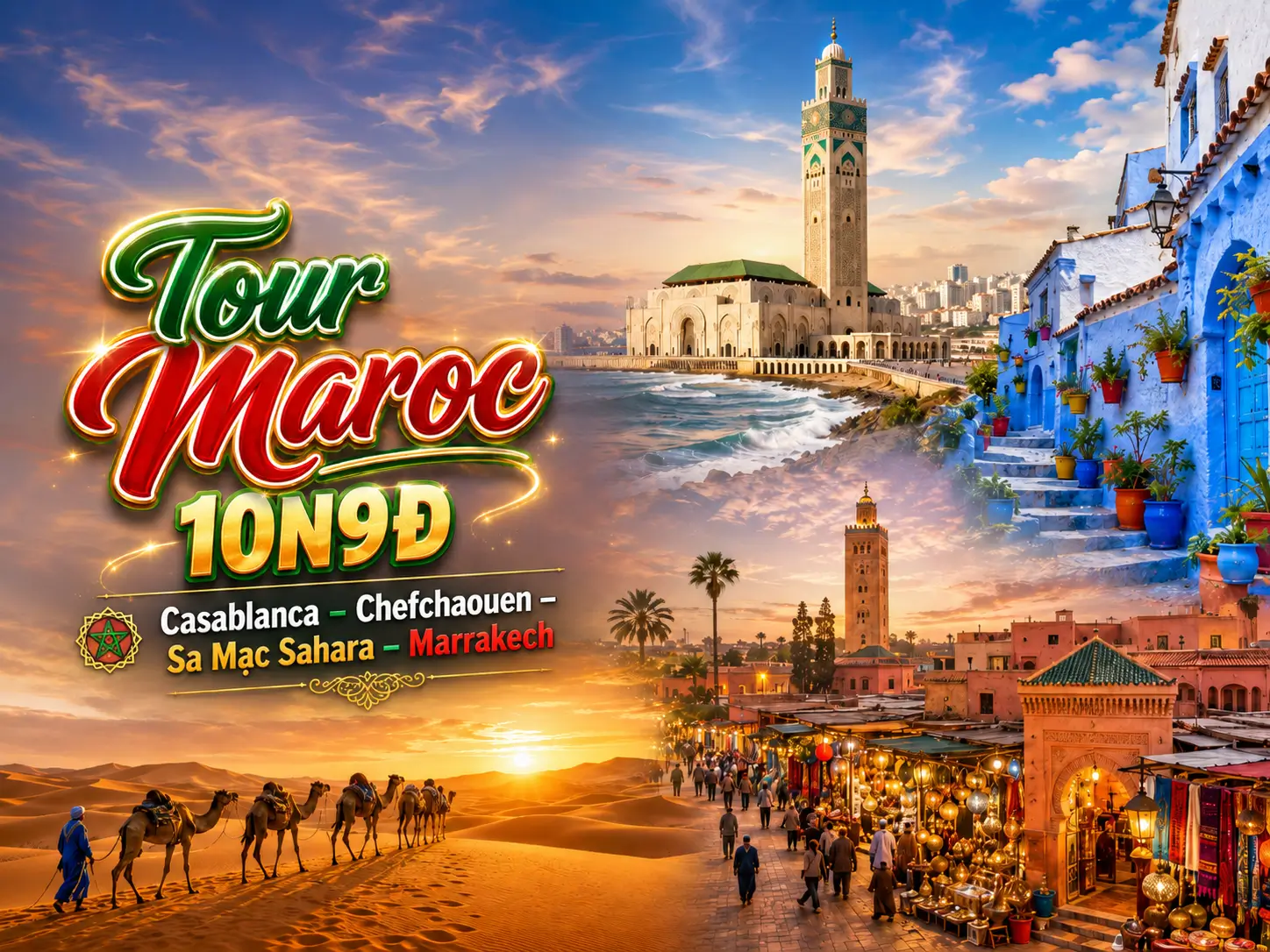 Tour Maroc 10N9Đ: Casablanca – Chefchaouen – Sa Mạc Sahara – Marrakech
