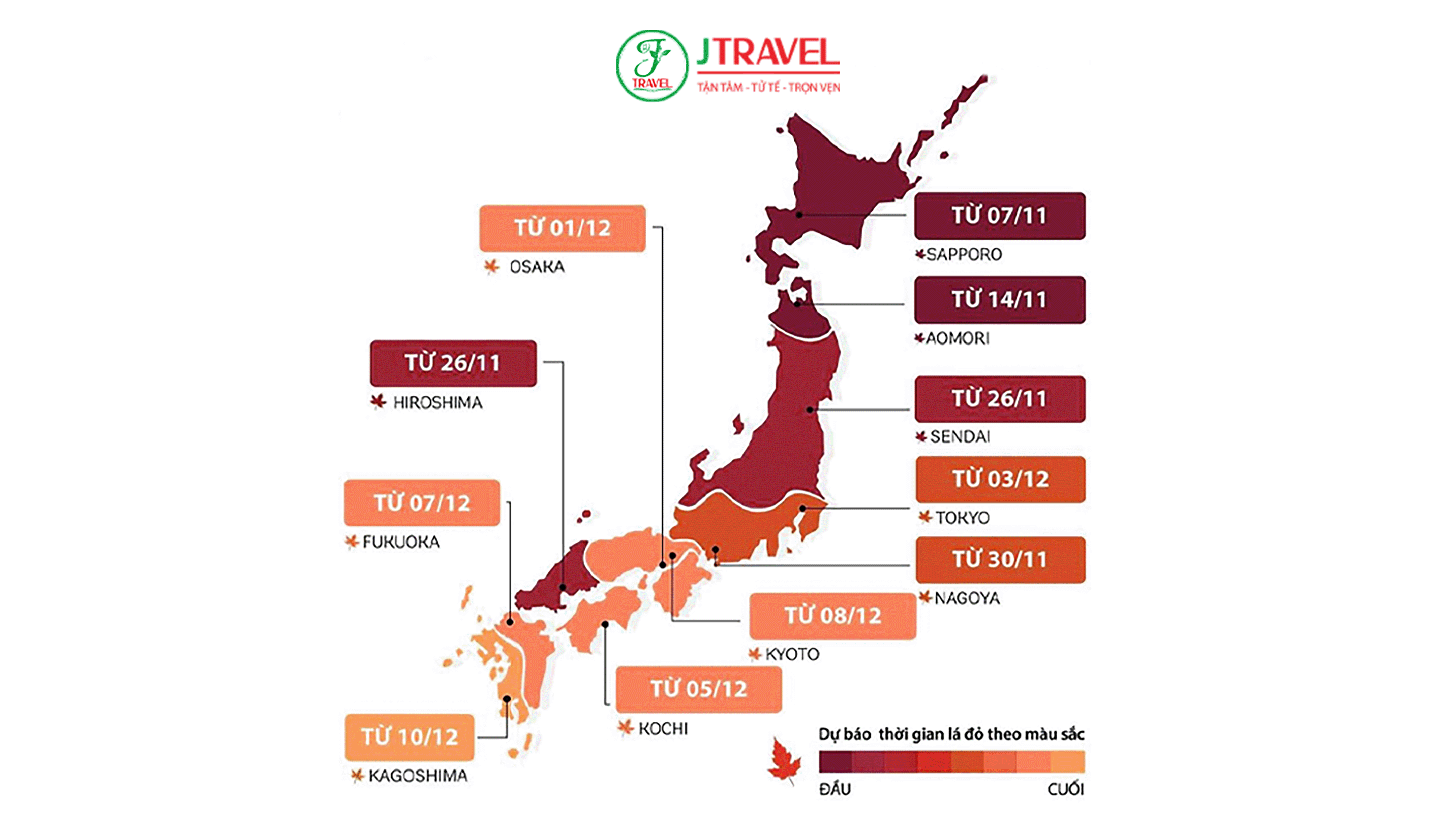 Lịch ngắm lá đỏ Nhật Bản mùa thu 2025