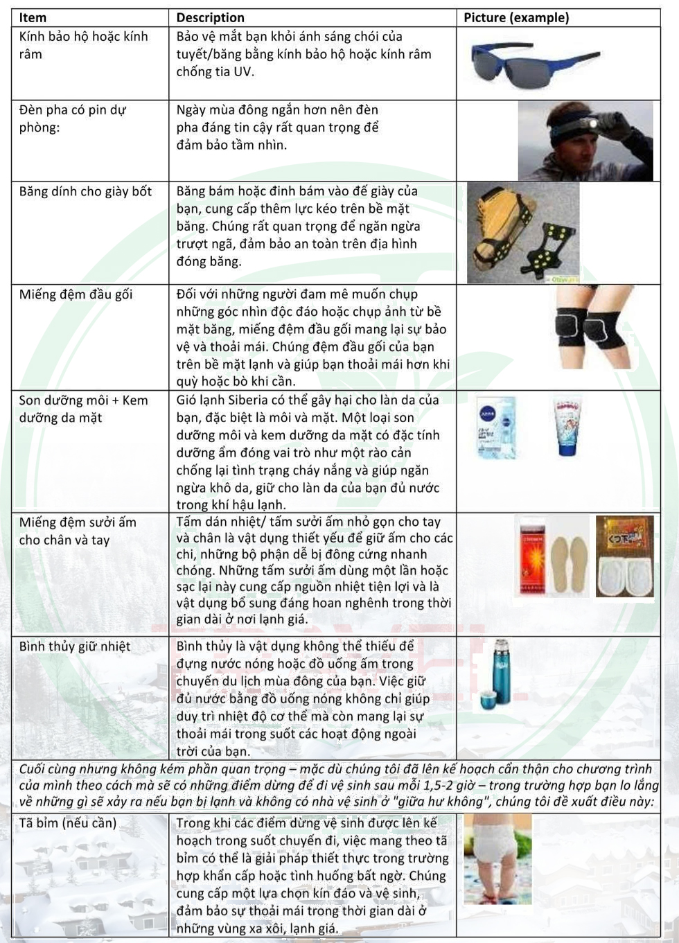 Những vật dụng gợi ý nên mang theo để chuyến đi thoải mái hơn